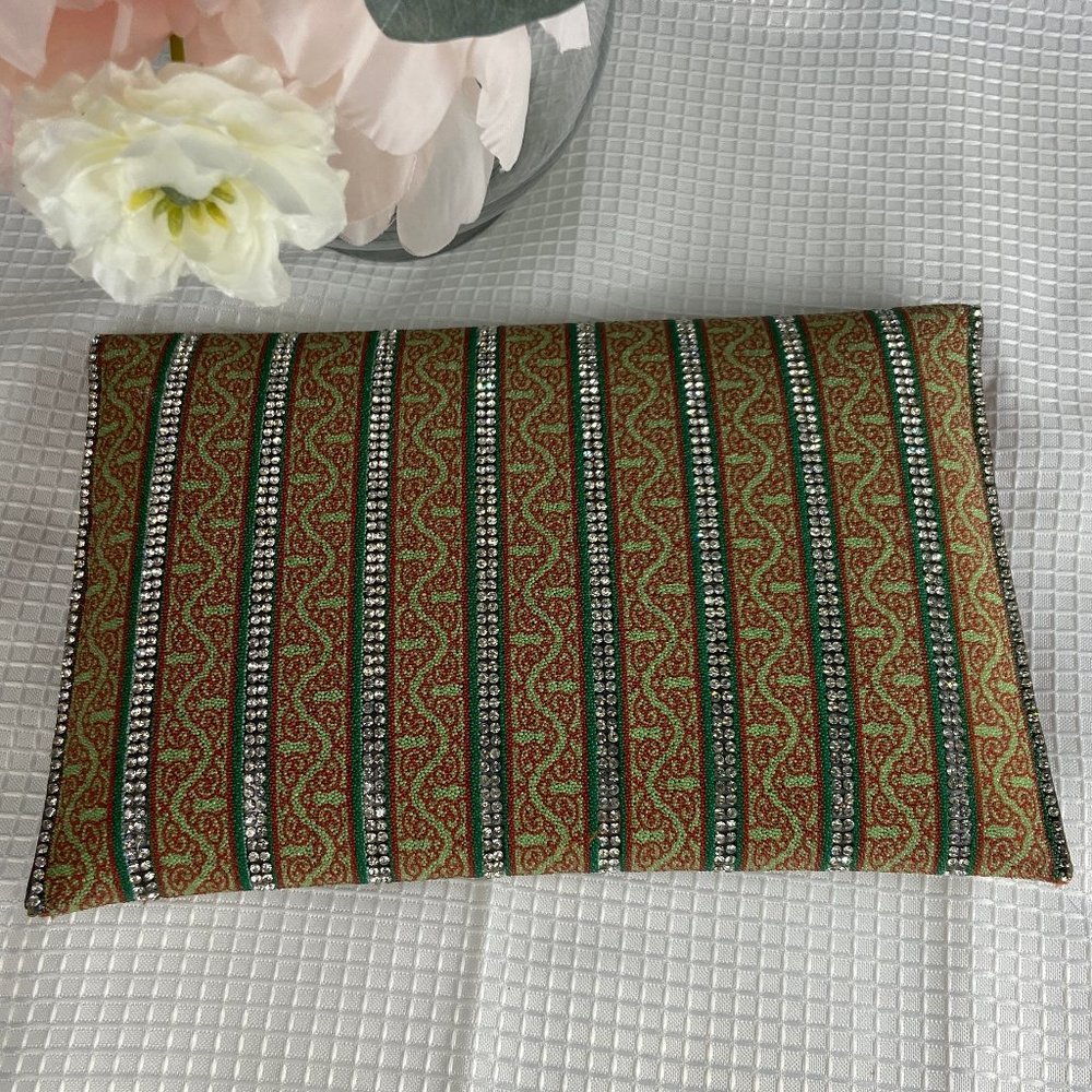 G-Lish Womens Green & Orange Beaded Rectangular Clutch Crossbody Purse - Picture 3 of 6